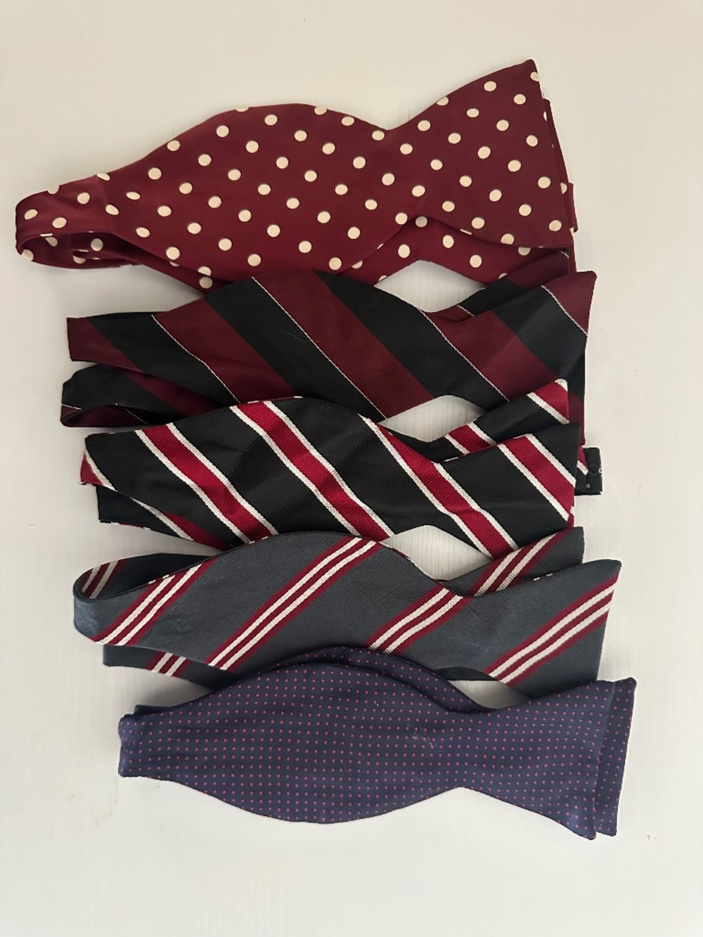 Set of 5 Brooks Brothers Silk Self-Tie Bow Ties Burgundy Navy Stripe Dot